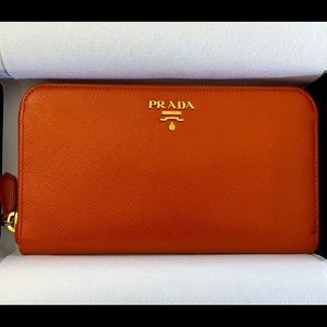 Prada Saffiano metal zip around wallet - new with box